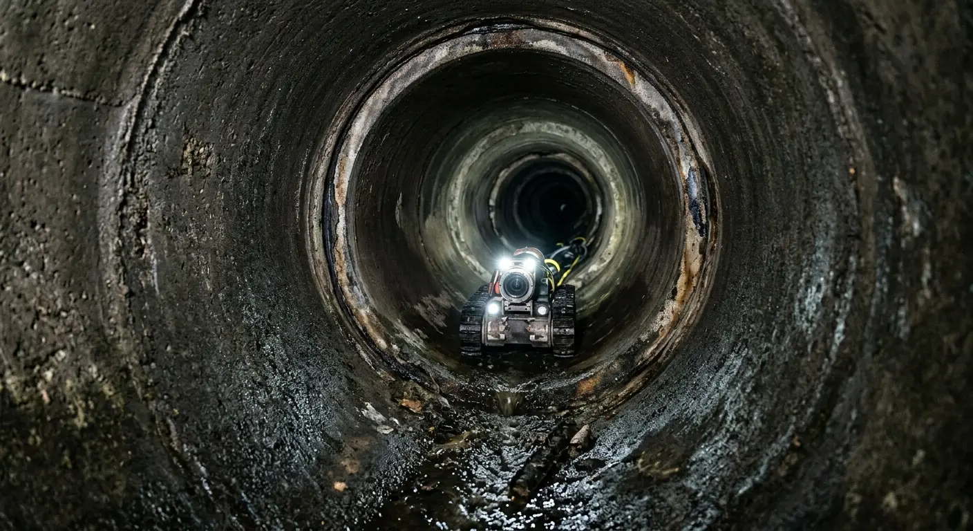 Robotic sewer camera inspecting pipe interior for Drain Snake Service in Millville